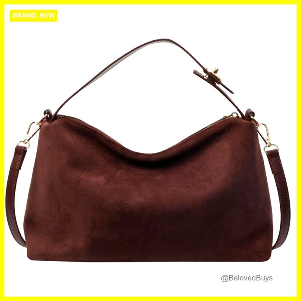 Faux Suede Hobo Bag Crossbody Shoulder Tote Purse 11.4"